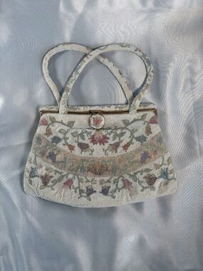 Vintage Spritzer and Fuhrmann Micro Beaded Floral Tapestry White Purse